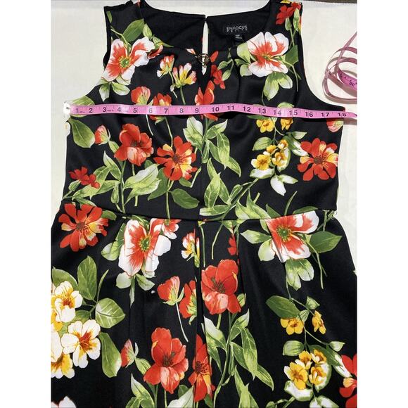 ENFOCUS‎ Floral Fit & Flare Dress Black Sleeveless Size 12P Summer Party - Picture 4 of 5